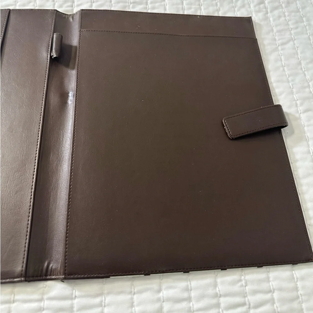 Modern Cross Pattern Leather Padfolio with Brown And Blue Trim